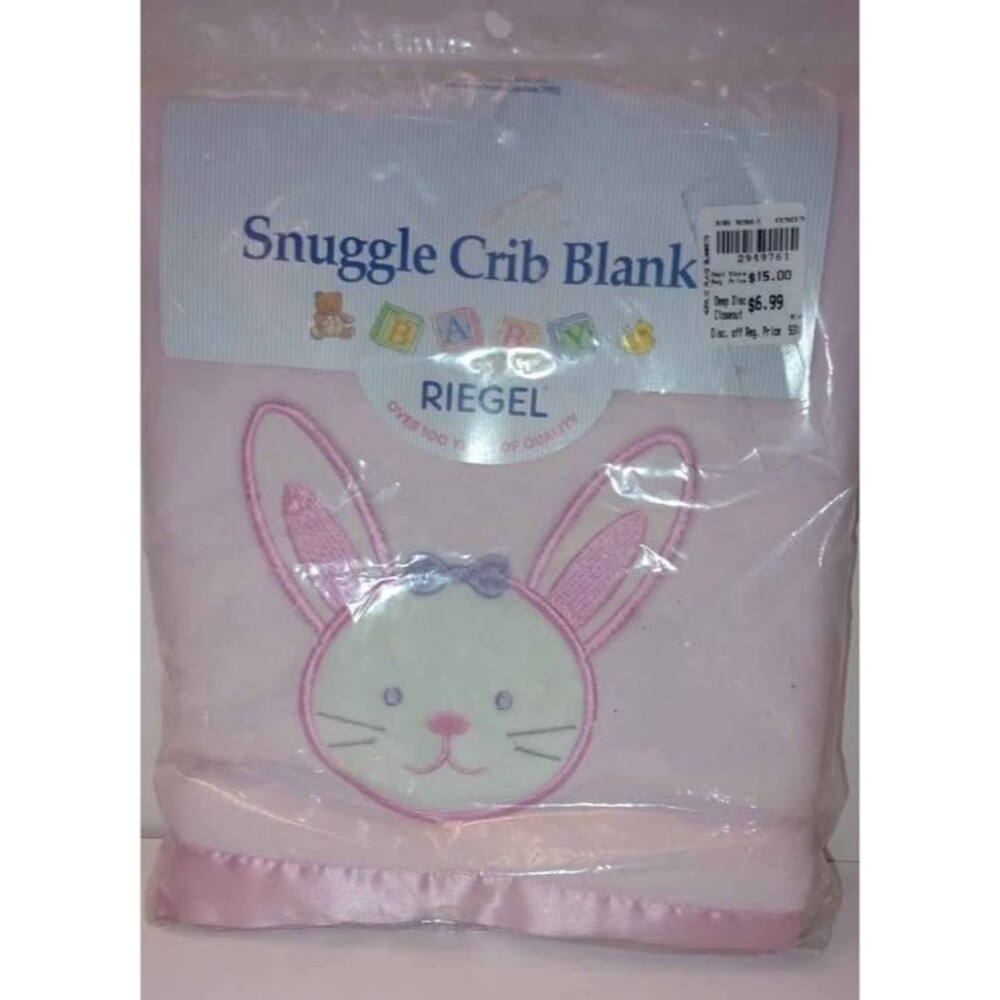 Riegel New Vintage Baby Crib Blanket - Pink Bunny Made in USA 36" x 45"